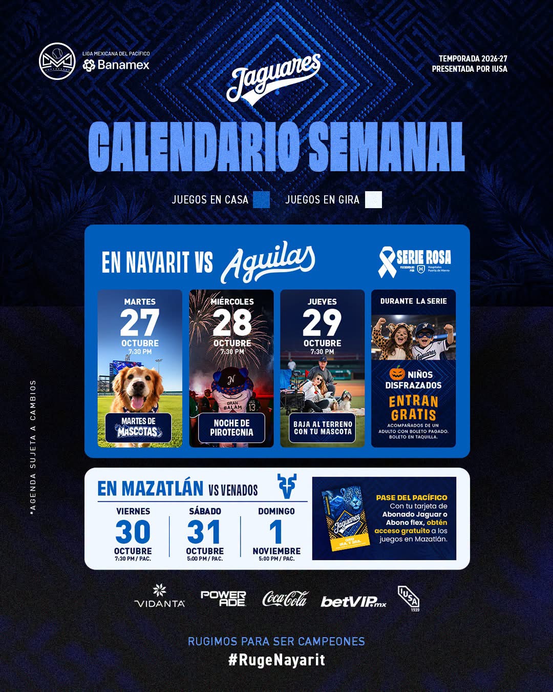 CALENDARIO SEMANAL JAGUARES DE NAYARIT
