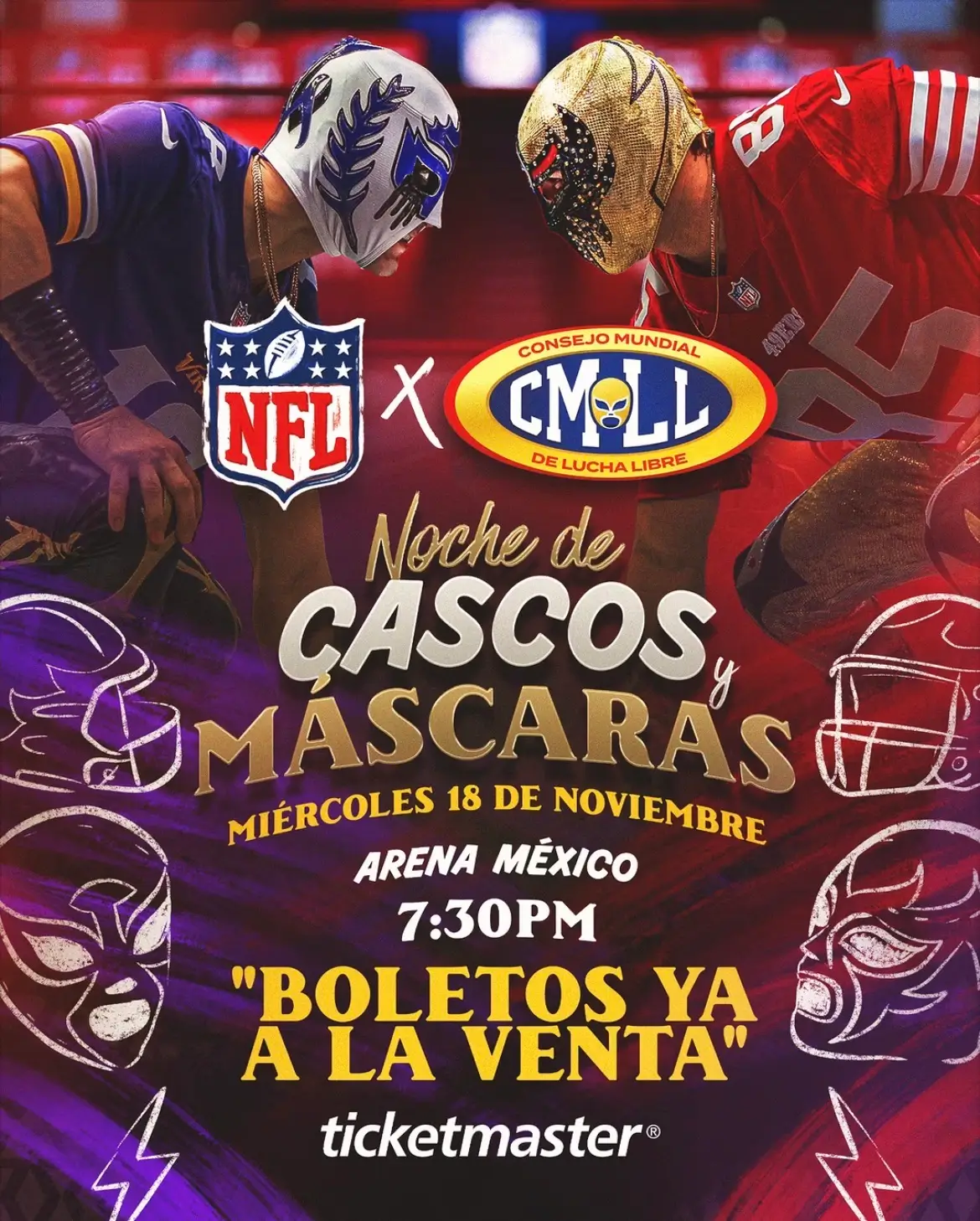 Noche de Cascos y Máscaras NFL x CMLL